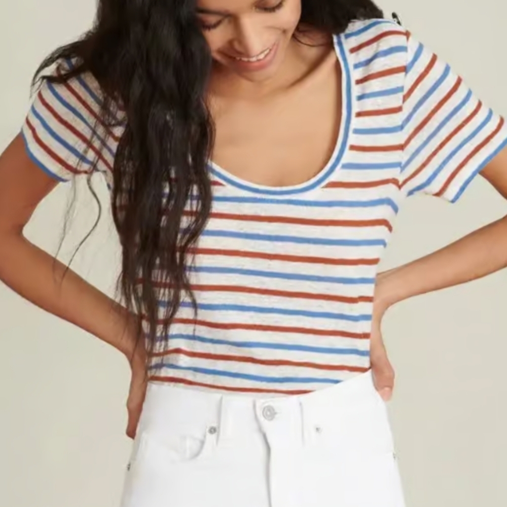 Veronica Beard Benji linen striped scoop neck Top